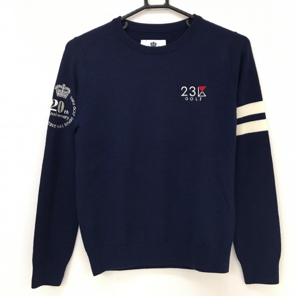 【美品】23区ゴルフ セーター ネイビー ウール100% ロゴ ニット レディース I(M) ゴルフウェア 23区