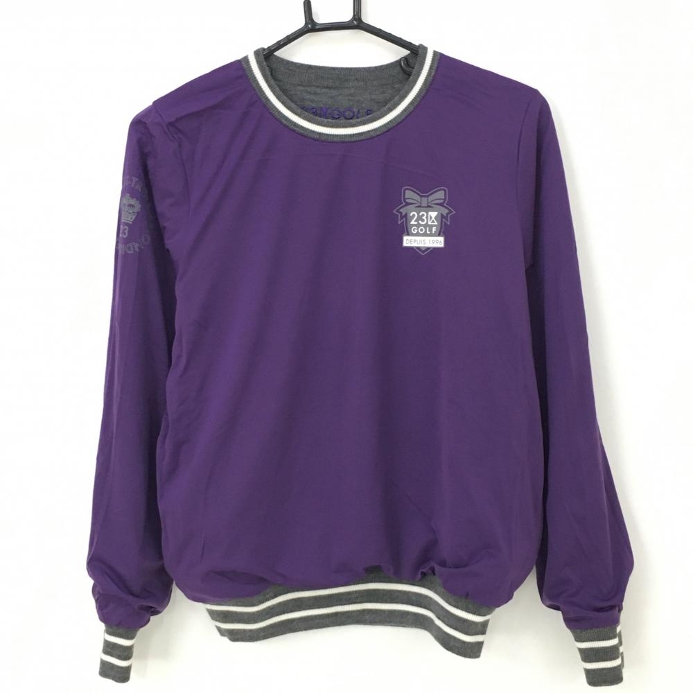 【超美品】23区ゴルフ リバーシブルスニード グレー×パープル ニット ウール混 レディース I(M) ゴルフウェア 23区