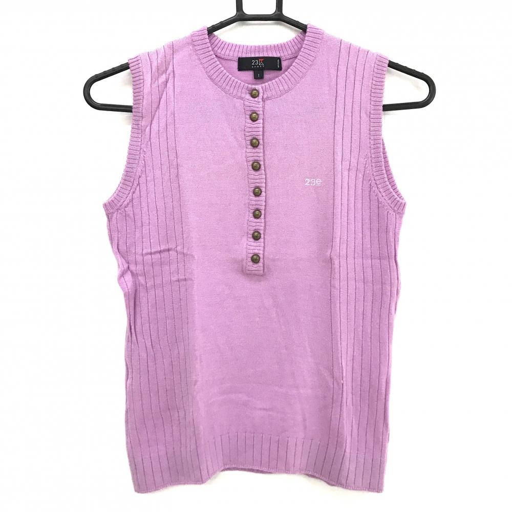 23区スポーツ ニットベスト ピンクパープル ボタン ウール100％  レディース I(M) ゴルフウェア 23区