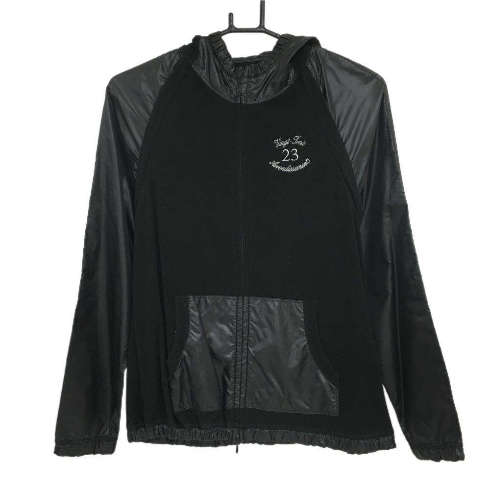 23区スポーツ 2WAY異素材ジップパーカー 黒 ロゴ刺しゅう 袖着脱可 身頃微起毛  レディース I(M) ゴルフウェア 23区