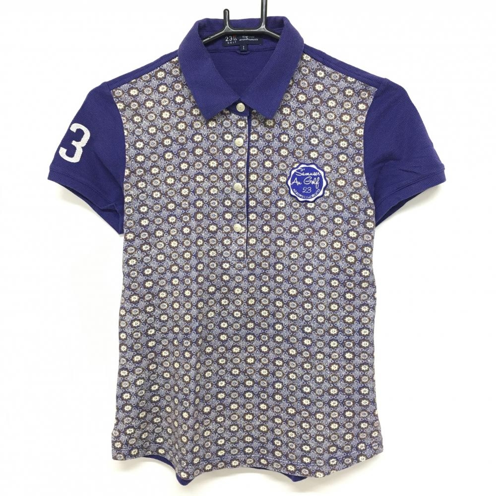 23区ゴルフ 半袖ポロシャツ パープル×ブラウン 前身頃総柄  レディース I(M) ゴルフウェア 23区