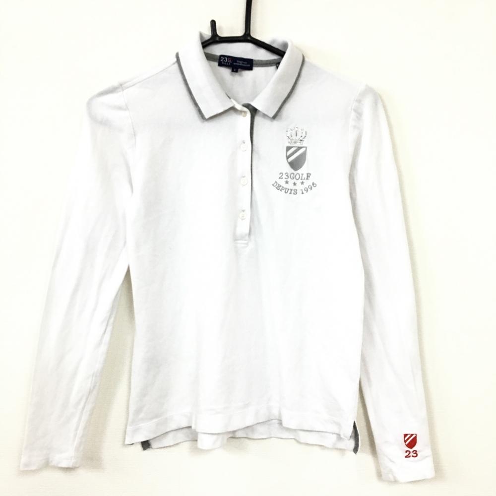 23区 23区ゴルフ 長袖ポロシャツ 白 ライトグレー ラインストーン レディース I M ゴルフウェア 中古ゴルフウェア通販サイトreonard レオナード