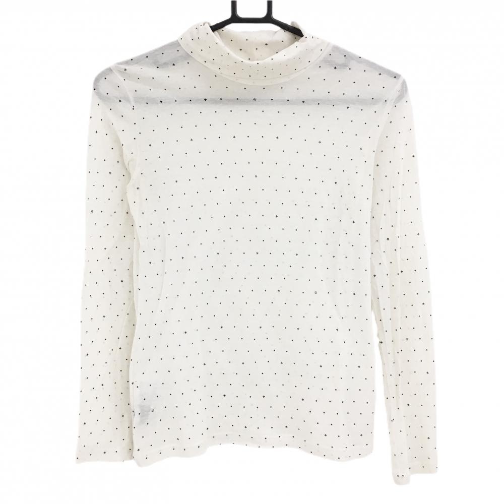 【美品】23区スポーツ 長袖ハイネックシャツ アイボリー×黒 ドット 透け感 インナー レディース II(L) ゴルフウェア 23区