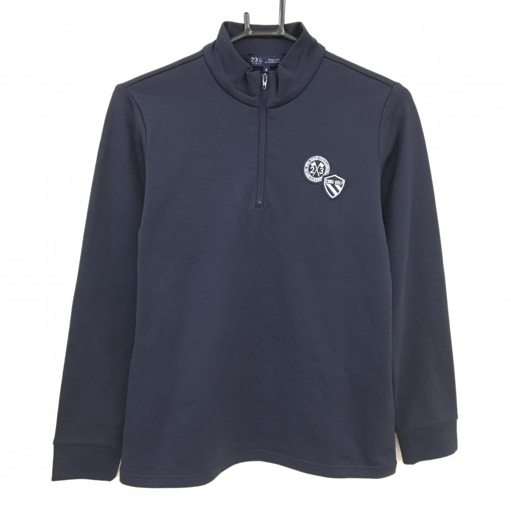 【美品】23区ゴルフ 長袖ハイネックシャツ ネイビー 裏起毛 ハーフジップ レディース II(L) ゴルフウェア 23区