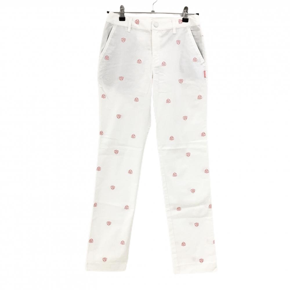 23区ゴルフ パンツ 白×ピンク ロゴ刺しゅう総柄 レディース 61(S) ゴルフウェア 23区