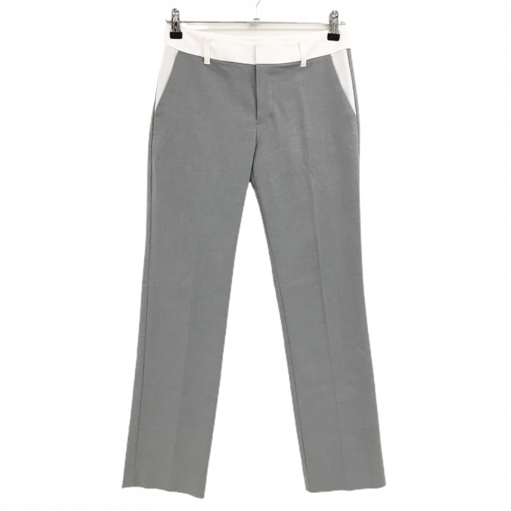 【超美品】23区ゴルフ パンツ グレー×白 ロゴ刺しゅう ストレッチ レディース 61(S) ゴルフウェア 23区