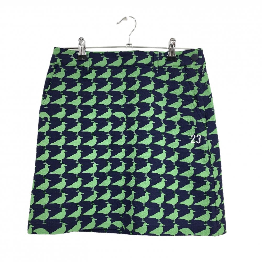 【超美品】23区ゴルフ スカート ネイビー×グリーン 鳥柄 サッカー生地 レディース 64(M) ゴルフウェア 23区