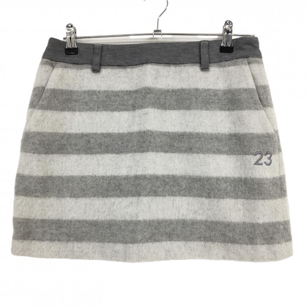 【美品】23区ゴルフ スカート 杢グレー ボーダー シャギー素材 ウール混 裏地付  レディース 67(L) ゴルフウェア 23区