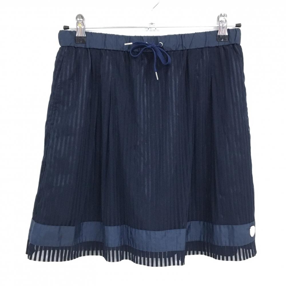 【超美品】23区ゴルフ レーススカート ネイビー ストライプ地模様 裏地有り レディース II(L) ゴルフウェア 23区