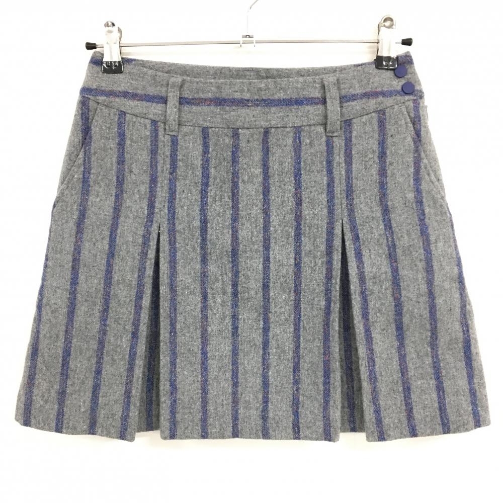 【超美品】23区ゴルフ ウールスカート グレー×ブルー ストライプ調 ボックスプリーツ 裏地付き レディース 6(S) ゴルフウェア 23区