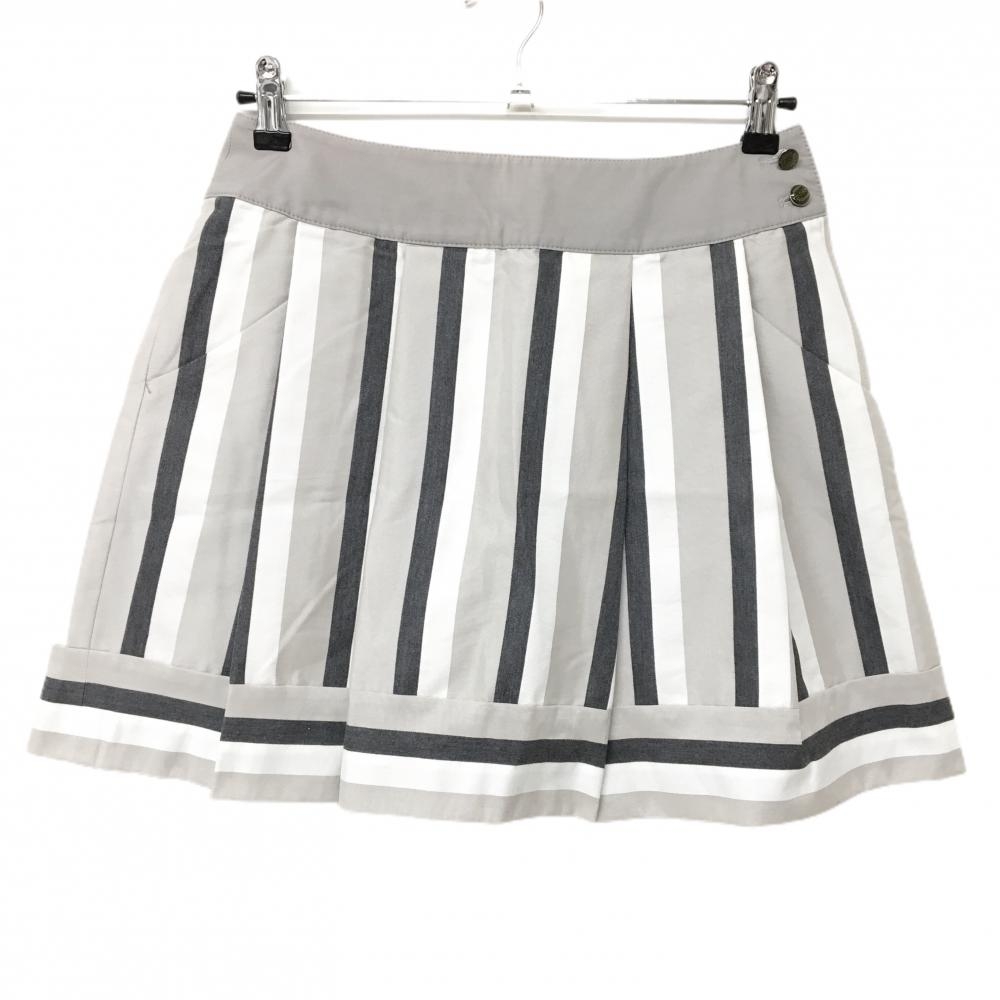 【超美品】23区スポーツ スカート ライトグレー×ダークグレー ストライプ 裾ボーダー レディース 64(M) ゴルフウェア 23区