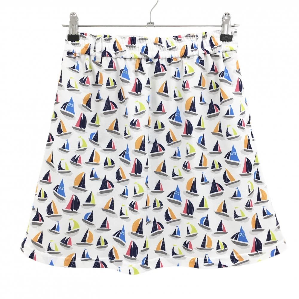 【美品】23区ゴルフ スカート 白×マルチカラー ヨット総柄 ウエストゴム 裏地付 レディース I(M) ゴルフウェア 23区