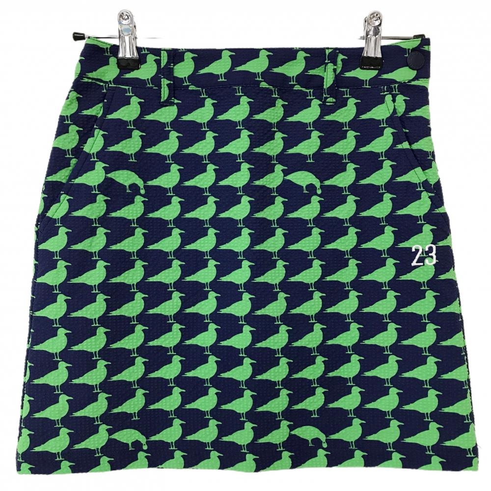 【美品】23区ゴルフ スカート ネイビー×グリーン 総柄 サッカー生地  レディース 58(XS) ゴルフウェア 23区