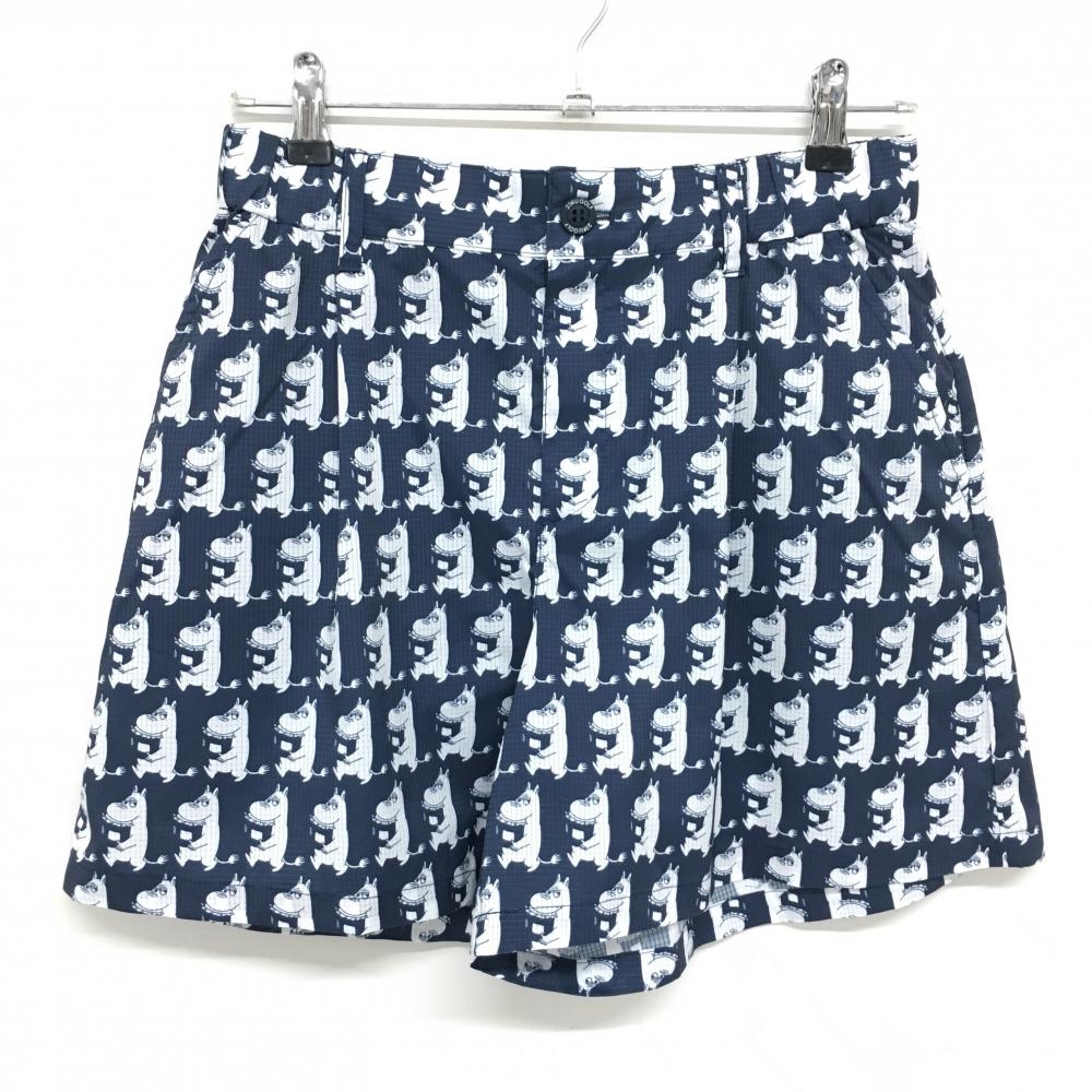 【超美品】23区ゴルフ×ムーミン キュロットスカート ネイビー×白 総柄 メッシュ調 レディース II(L) ゴルフウェア 23区