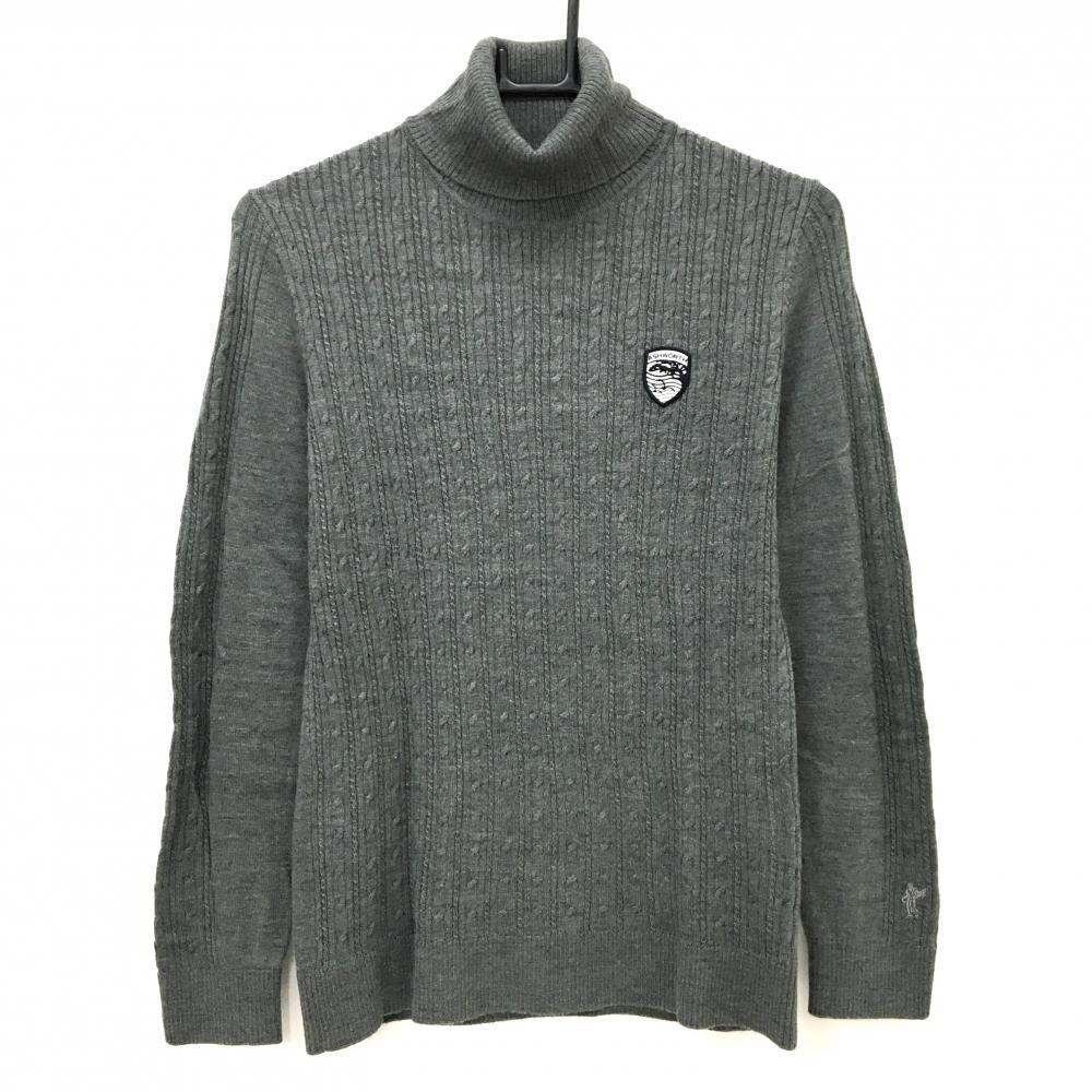 【美品】アシュワース タートルネックセーター グレー 前身頃ケーブル編み ウール混 ニット  レディース L ゴルフウェア ASHWORTH