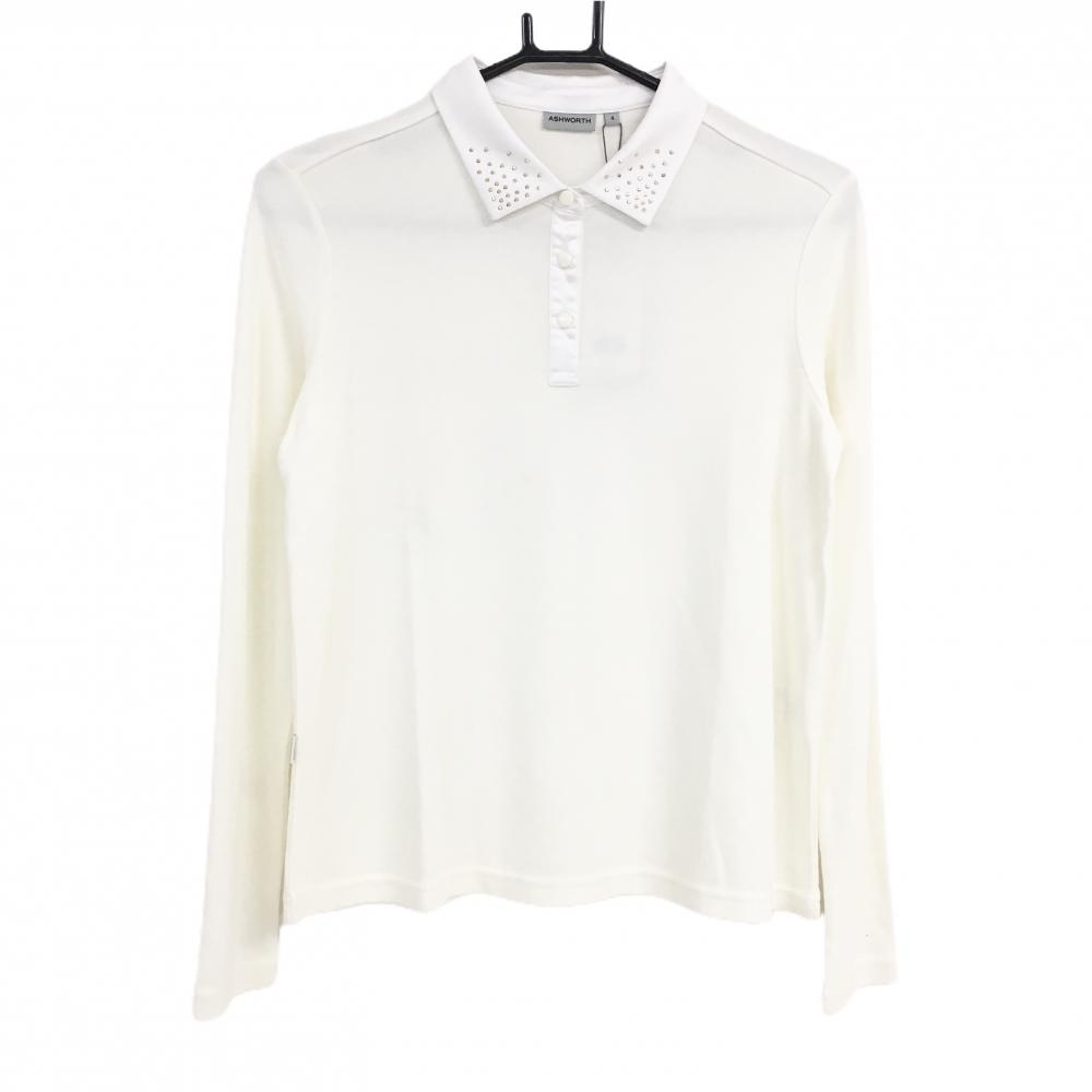 【新品】アシュワース 長袖ポロシャツ 白 襟スタッズ 中国モデル プレミアウォーム レディース 4 ゴルフウェア ASHWORTH