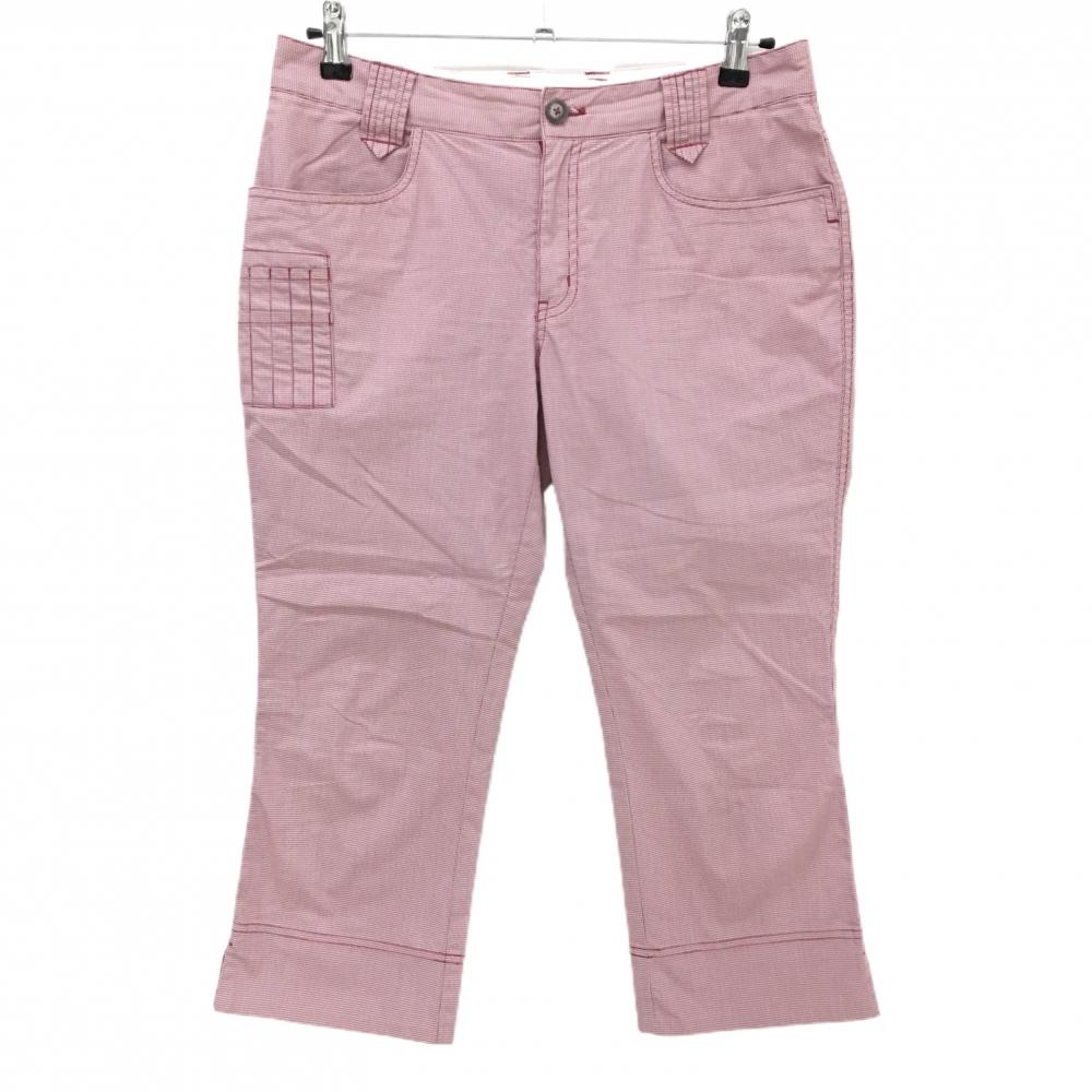 アシュワース 七分丈パンツ 白×レッド系 細目チェック 後ろロゴ  レディース L ゴルフウェア ASHWORTH