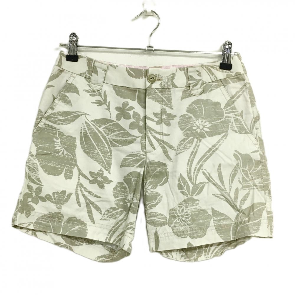 【美品】アシュワース ショートパンツ ベージュ×ライトグレー 花柄 レディース S ゴルフウェア ASHWORTH