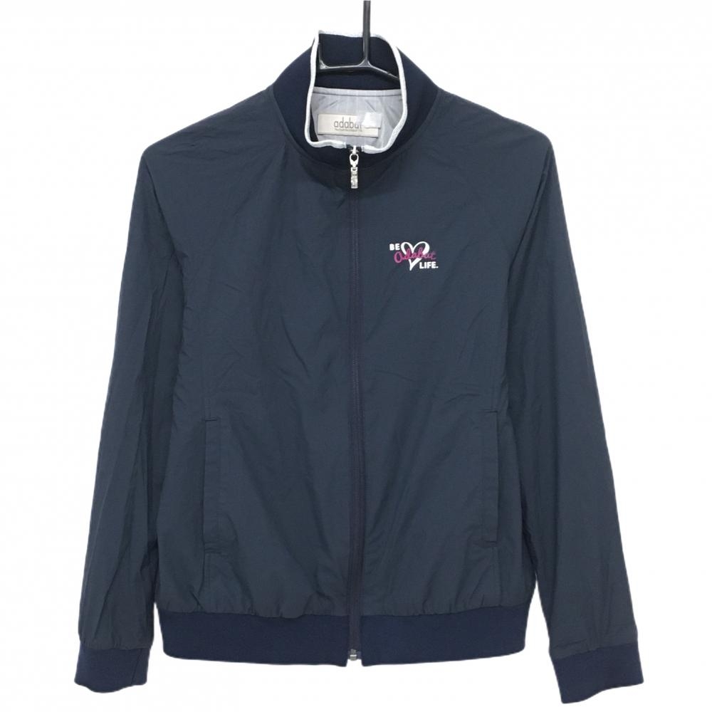 【美品】アダバット ジャケットブルゾン ネイビー ハート 蓄熱裏地 レディース 38(M) ゴルフウェア adabat