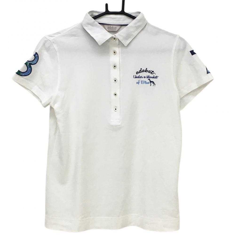 アダバット 半袖ポロシャツ 白×ネイビー 袖ナンバリング  レディース 40(L) ゴルフウェア adabat