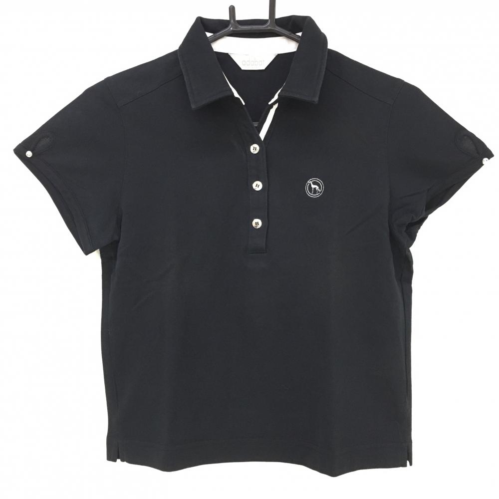 アダバット 半袖ポロシャツ 黒×白 ロゴ刺しゅう  レディース 38 ゴルフウェア adabat