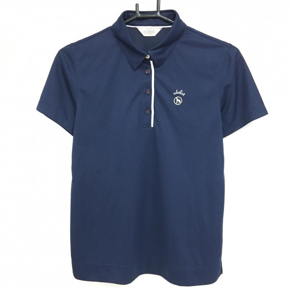 【超美品】アダバット 半袖ポロシャツ ネイビー×白 シリコンロゴ レディース 38(M) ゴルフウェア adabat