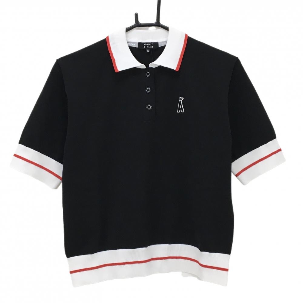 【新品】アダバットストリーム 半袖ニットポロシャツ 黒×白 ワッペン レディース XL ゴルフウェア adabat