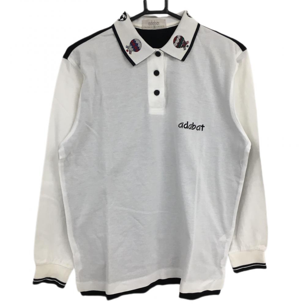アダバット 長袖ポロシャツ 白×黒 気球刺しゅう レディース Ⅱ(L) ゴルフウェア adabat