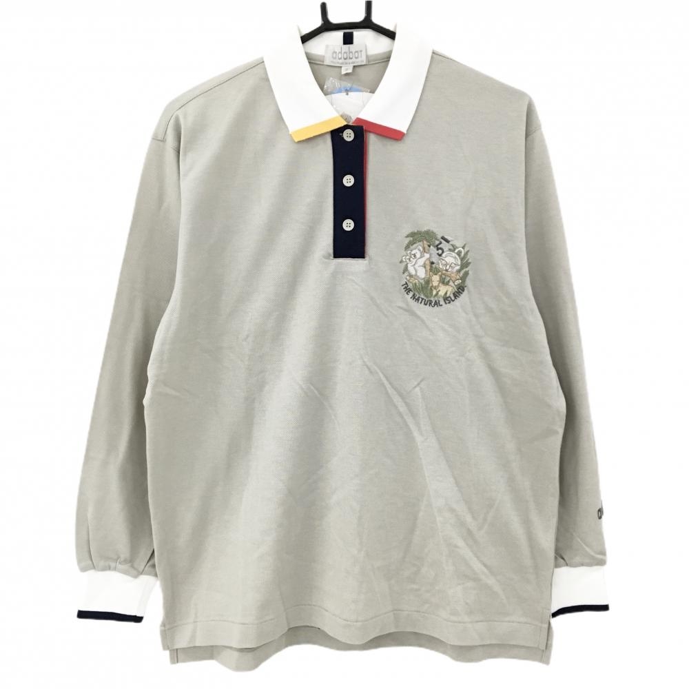 アダバット 長袖ポロシャツ グレージュ 胸元刺しゅう 紙タグ付 レディース II(L) ゴルフウェア adabat