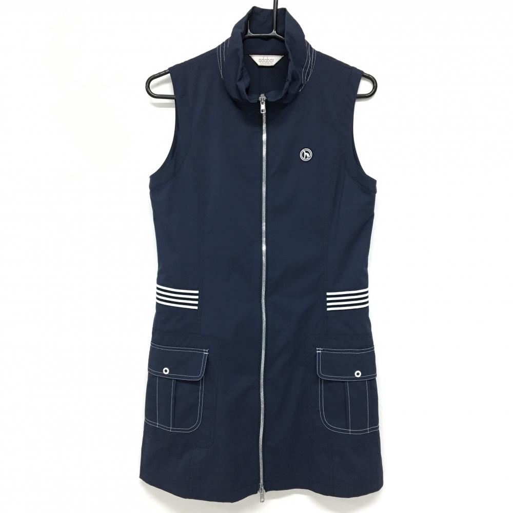 【超美品】アダバット ノースリーブワンピース ネイビー ウエストライン ジップ レディース 38(M) ゴルフウェア adabat