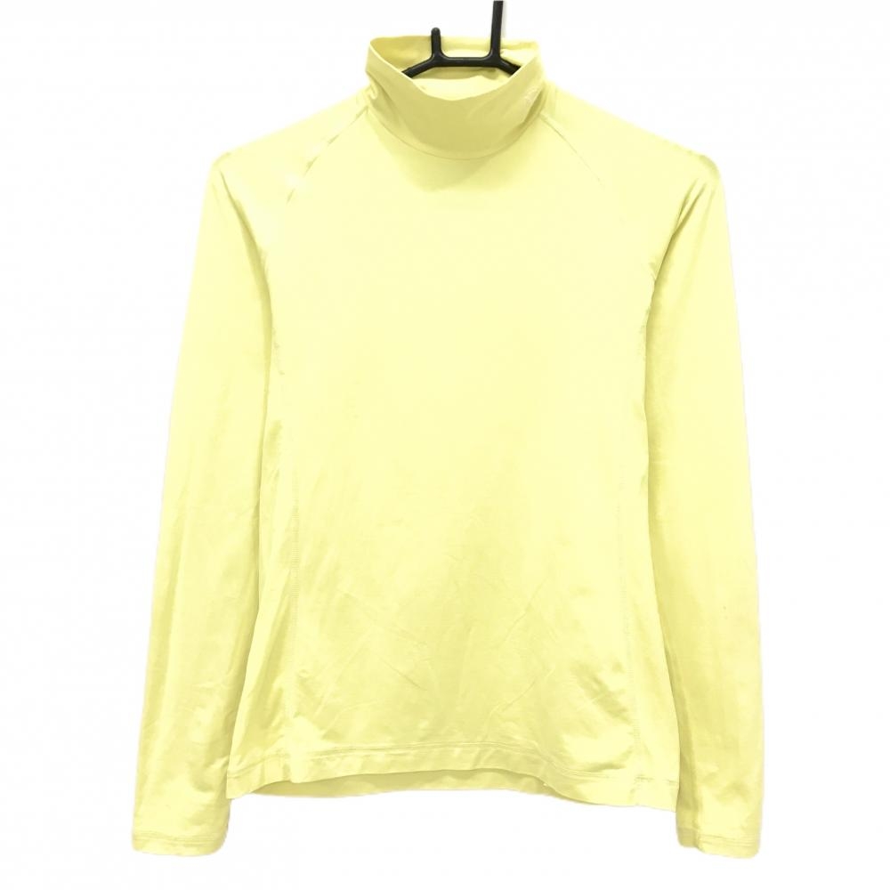 【美品】アダバット ハイネックインナーシャツ ライトイエロー ロゴプリント ストレッチ レディース 46(L) ゴルフウェア adabat