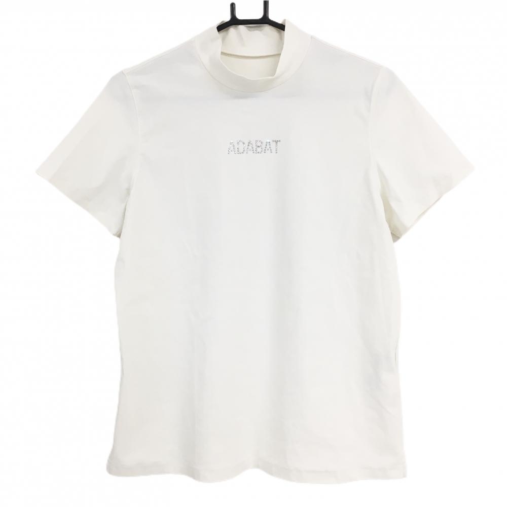 【超美品】アダバット 半袖ハイネックシャツ 白 ロゴラインストーン  レディース 42(XL) ゴルフウェア adabat