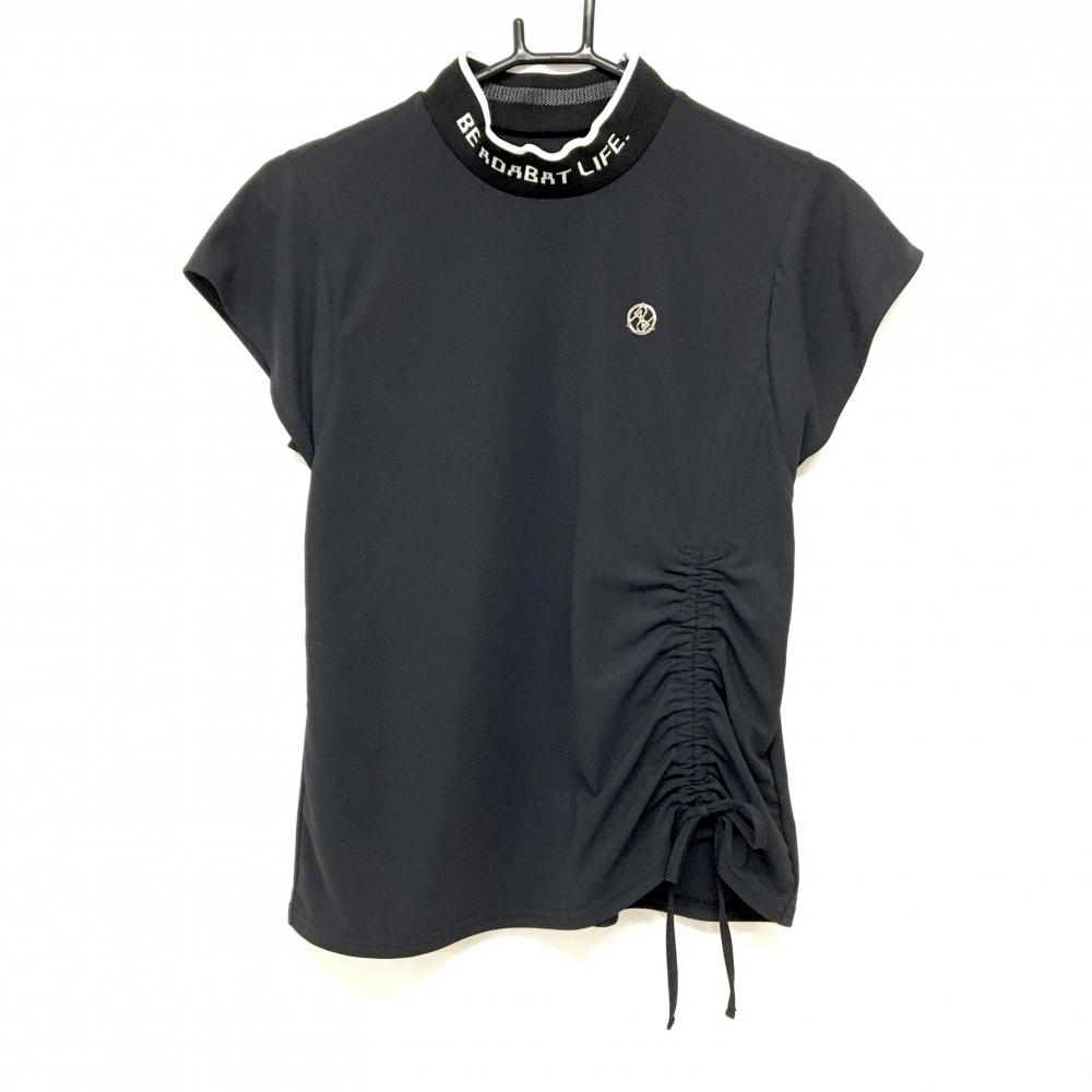 【超美品】アダバット 半袖ハイネックシャツ 黒 ネックロゴ ストレッチ  レディース 40(L) ゴルフウェア adabat