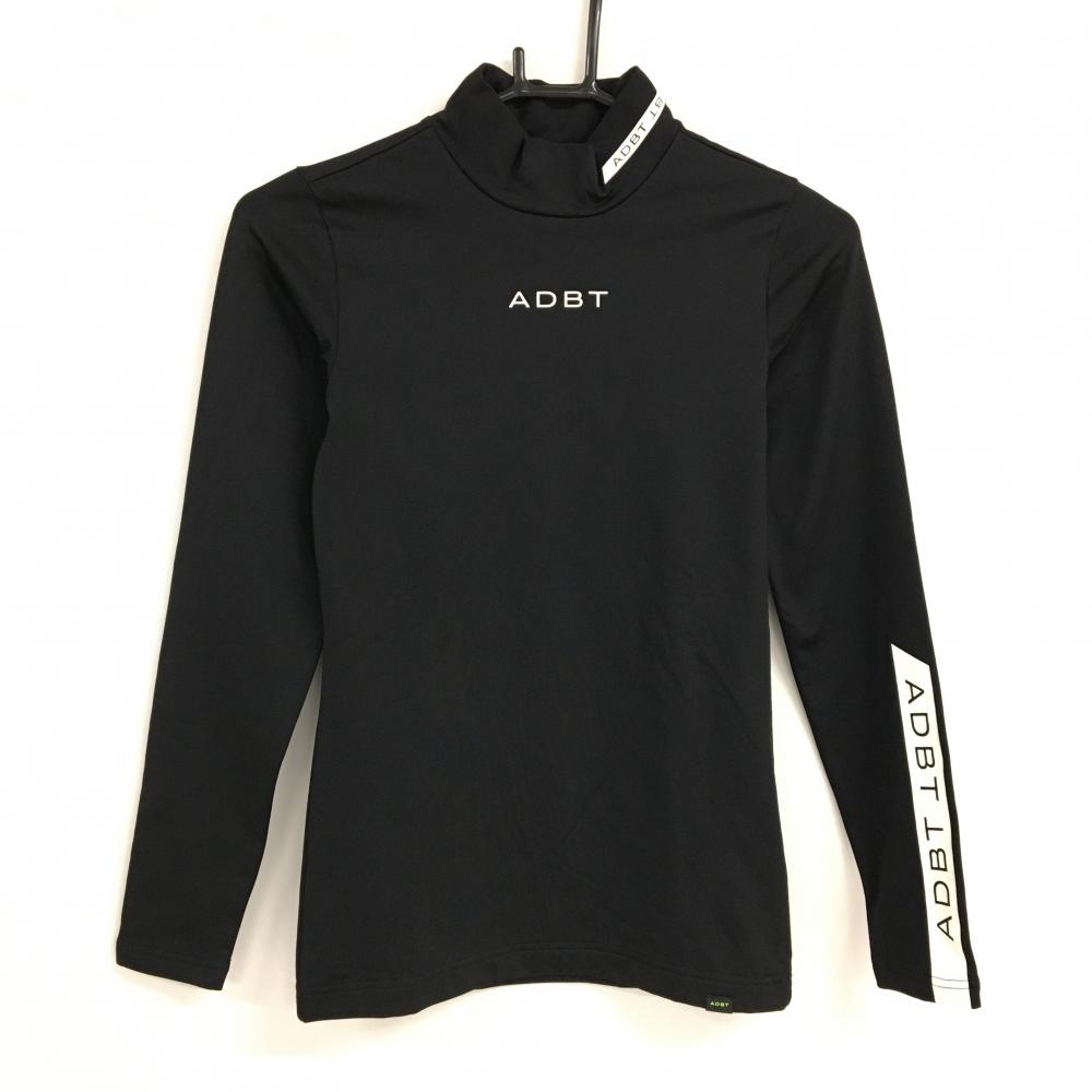 【超美品】アダバット 長袖ハイネックシャツ 黒×白 袖ロゴ 裏微起毛 レディース 36(S) ゴルフウェア adabat
