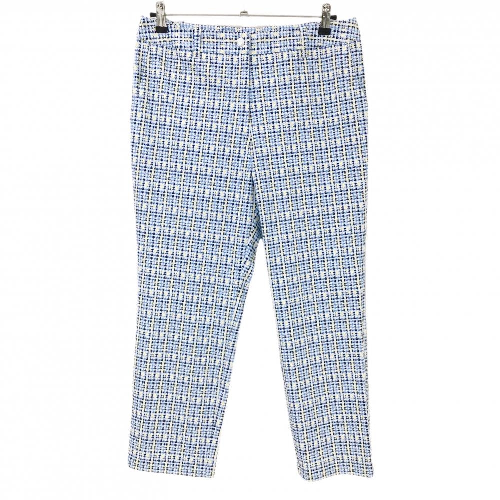 【新品】アダバット パンツ ライトブルー×イエロー 千鳥格子 ウエスト一部ゴム ストレッチ レディース XL ゴルフウェア adabat