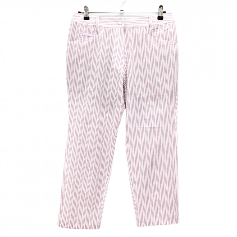 【新品】アダバット パンツ ピンク×白 ストライプ メッシュ調 裏地付  レディース XL ゴルフウェア adabat