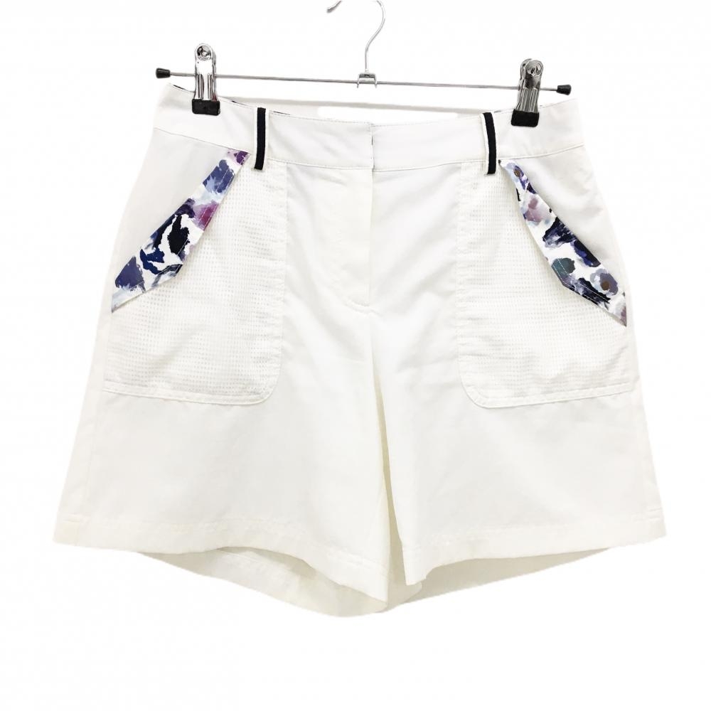 アダバット ショートパンツ 白×ネイビー系×パープル系 一部柄 ストレッチ レディース 38(M) ゴルフウェア adabat