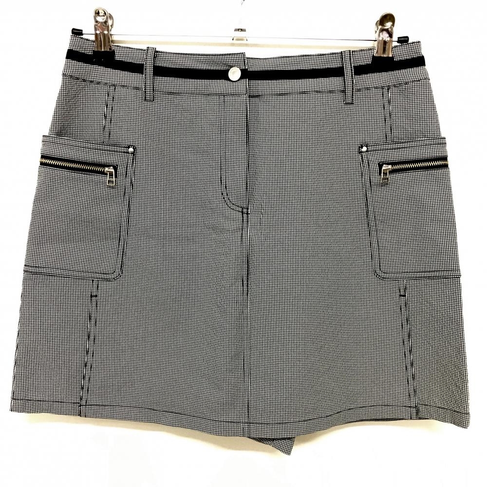 【超美品】アダバット スカート 黒×白 ギンガムチェック ストレッチ 内側インナーパンツ レディース 38(M) ゴルフウェア adabat
