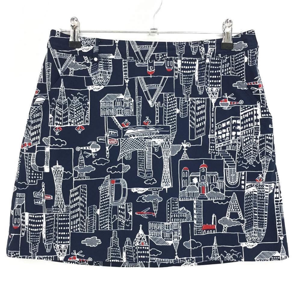 【超美品】アダバット スカート ネイビー×白 ビル柄  レディース 40(L) ゴルフウェア adabat