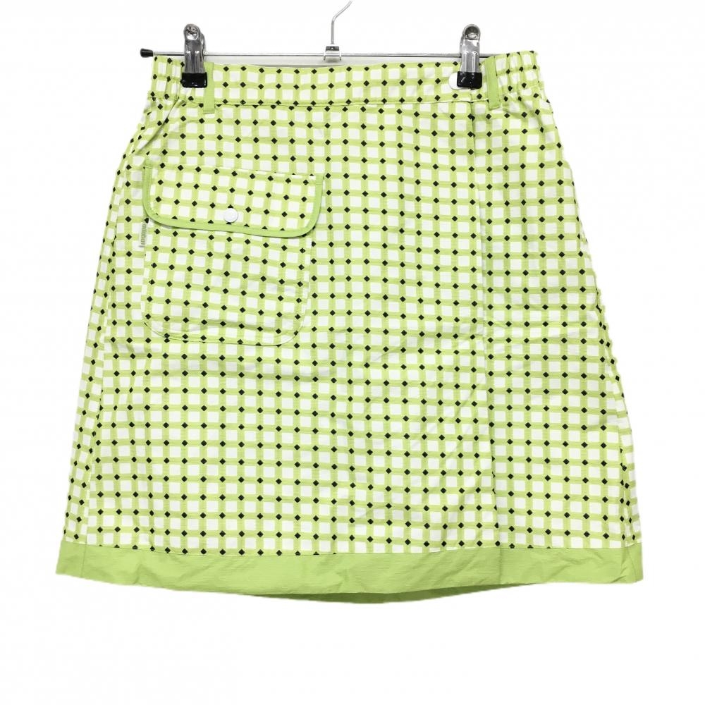 【超美品】アダバット リバーシブルラップスカート ライトグリーン×白×黒 チェック 裏無地 レディース 0 ゴルフウェア adabat