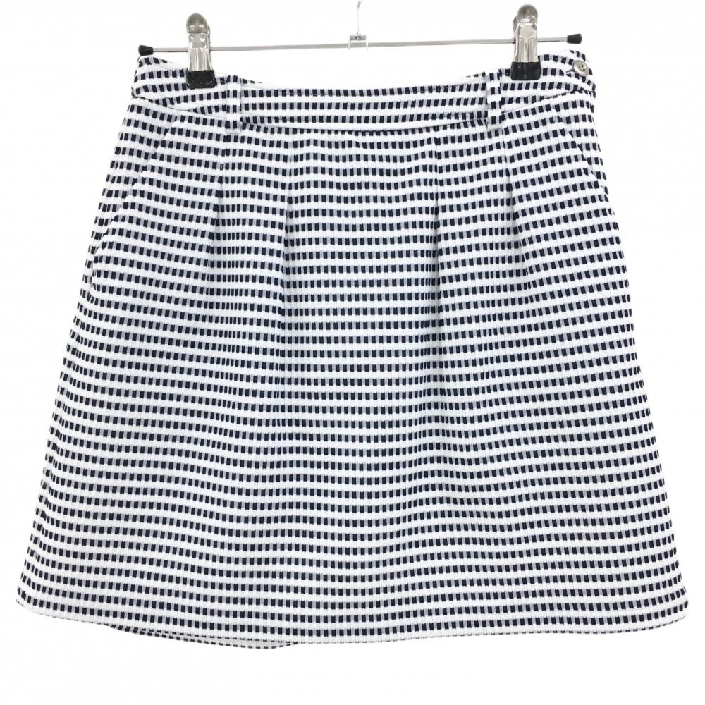 【超美品】アダバット スカート 白×ネイビー チェック 内側インナーパンツ ストレッチ レディース 36(S) ゴルフウェア adabat
