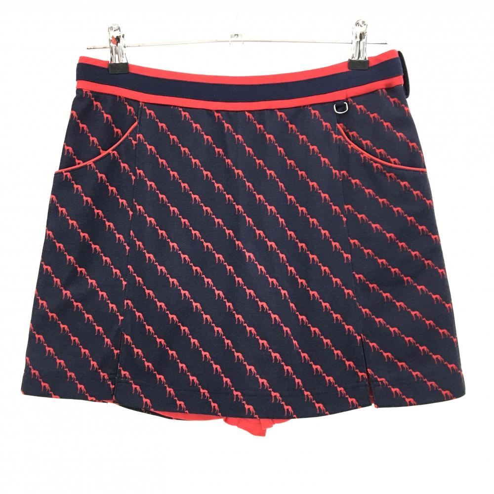 【美品】アダバット スカート ネイビー×レッド ロゴ総柄 内側インナーパンツ レディース 38(M) ゴルフウェア adabat