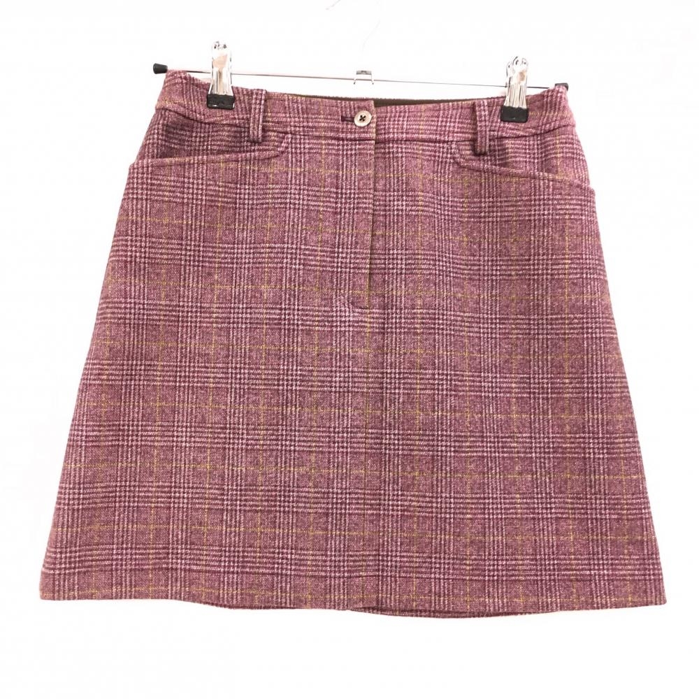 【超美品】アダバット スカート レッド×イエロー チェック 微起毛素材 レディース 36(S) ゴルフウェア adabat