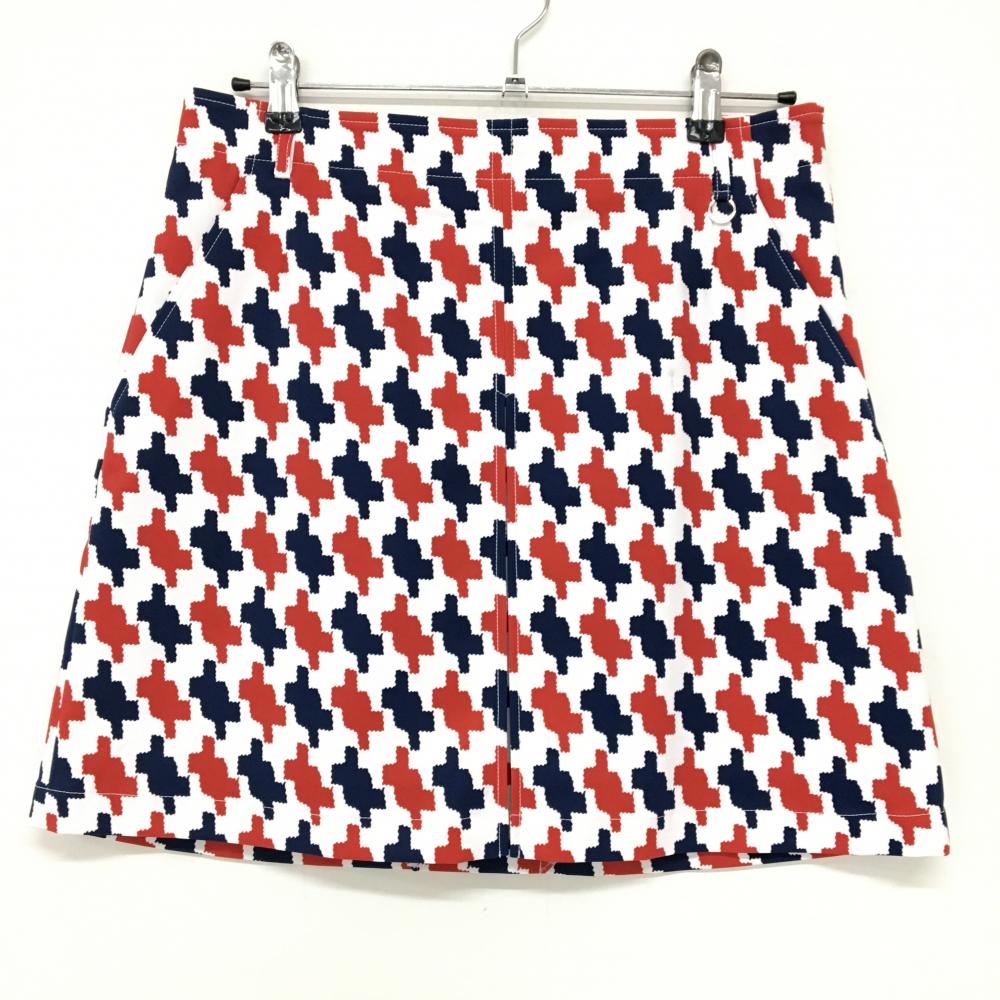 【超美品】アダバット スカート 白×ネイビー×レッド 総柄 ストレッチ 裏地付 レディース 42(XL) ゴルフウェア adabat