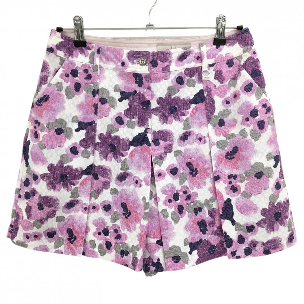 【超美品】アダバット キュロットスカート パープル×白 花柄  レディース 40(L) ゴルフウェア adabat