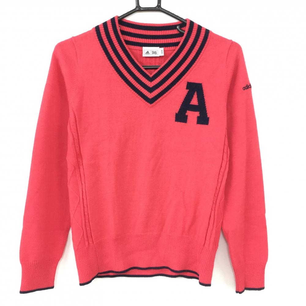 【超美品】アディダス セーター ピンク×ネイビー ニット Vネック レディース M/M ゴルフウェア adidas