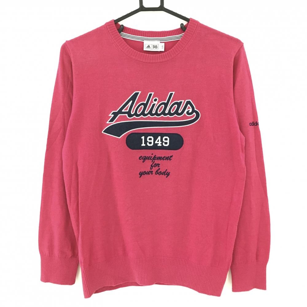 【美品】アディダス セーター ピンク×ネイビー ニット ウール混 レディース L/G ゴルフウェア adidas