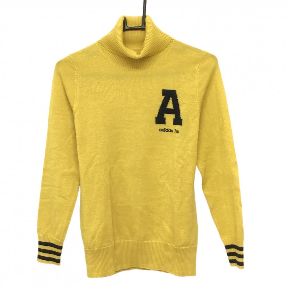 【超美品】アディダス タートルネックセーター イエロー×黒 ウール混 ニット 胸元ロゴ  レディース M/M ゴルフウェア adidas