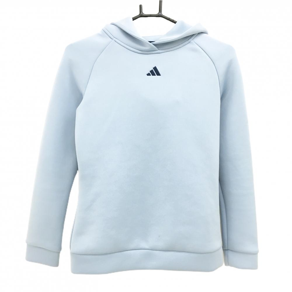 アディダス パーカー ライトブルー ダンボールニット バックロゴ レディース M ゴルフウェア adidas