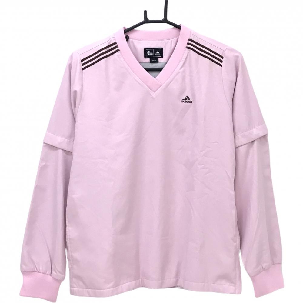 【美品】アディダス 2WAYスニード ピンク×ブラウン 蓄熱裏地 袖着脱可 Vネック レディース M/M ゴルフウェア adidas